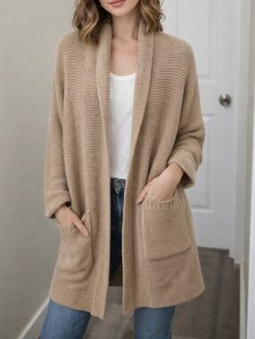 The Skinny Confidential Chunky Knit Cardigan Cozy Open Front Neutral Oversized